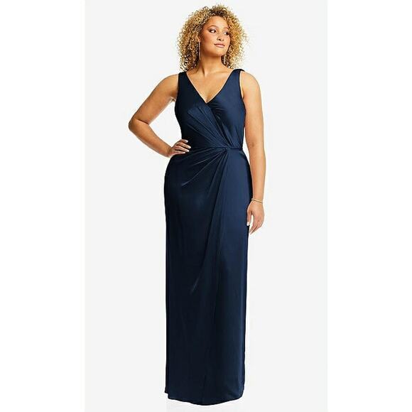 NEW After Six Women's Faux Wrap Satin Gown Dress 6864 Midnight Size 6 R - Picture 1 of 14